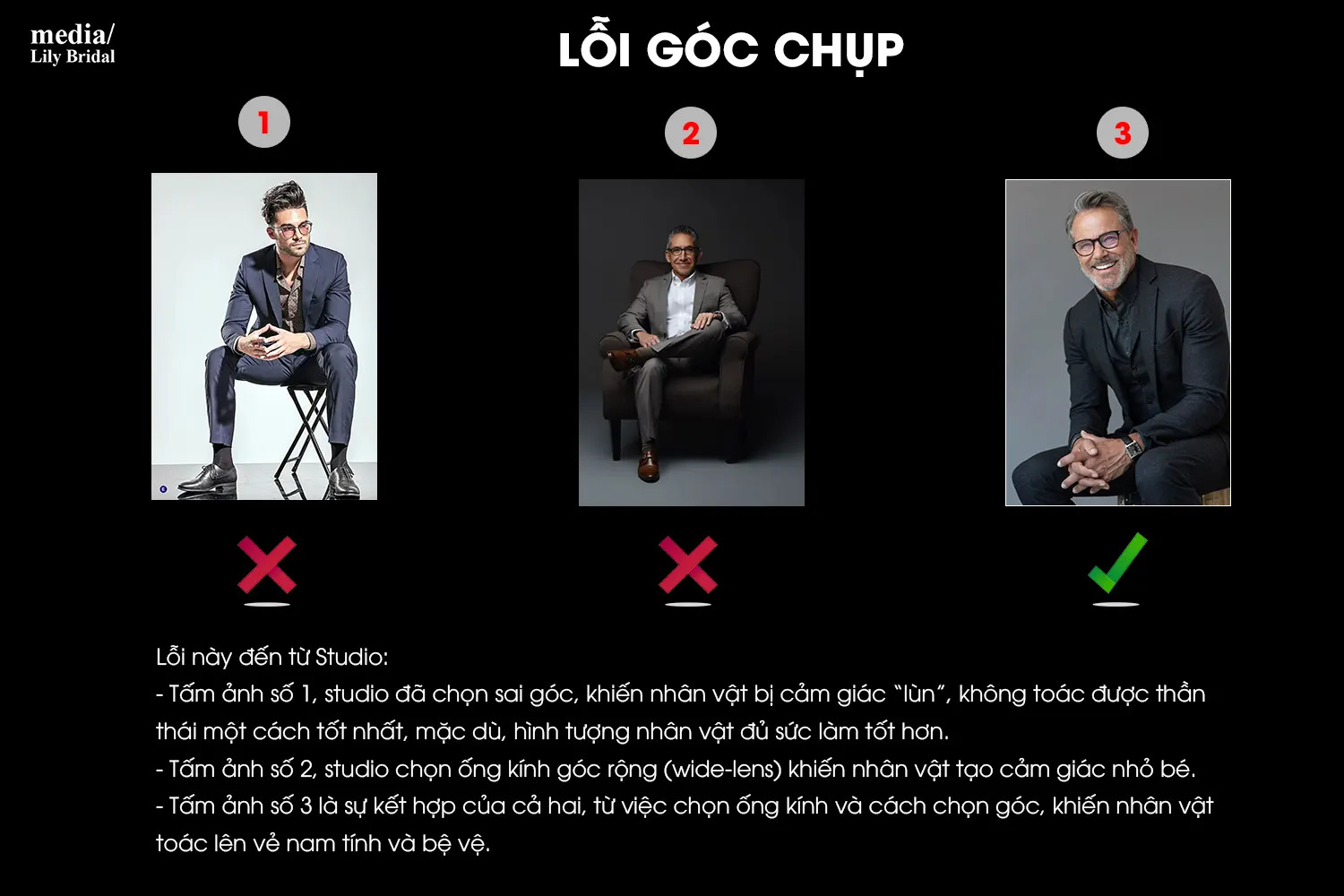 So sánh sự khác biệt giữa tạo dáng sai và đúng khi chụp ảnh profile cá nhân cho nam giới