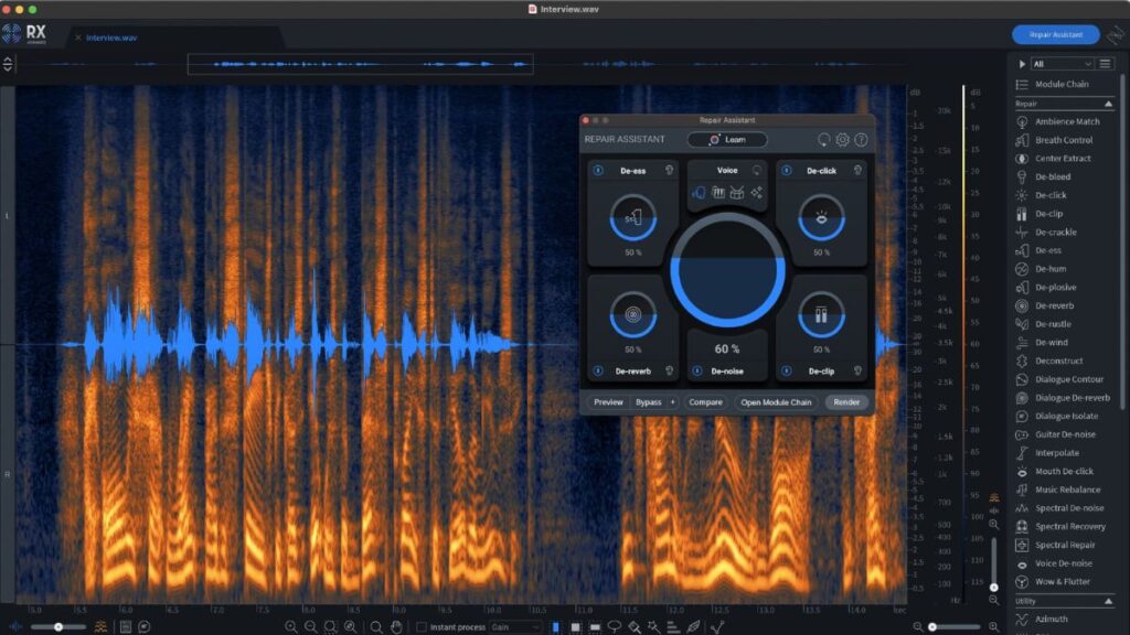 So sánh sóng âm thanh trước và sau khi sử dụng AI chỉnh sửa video để lọc tạp âm môi trường