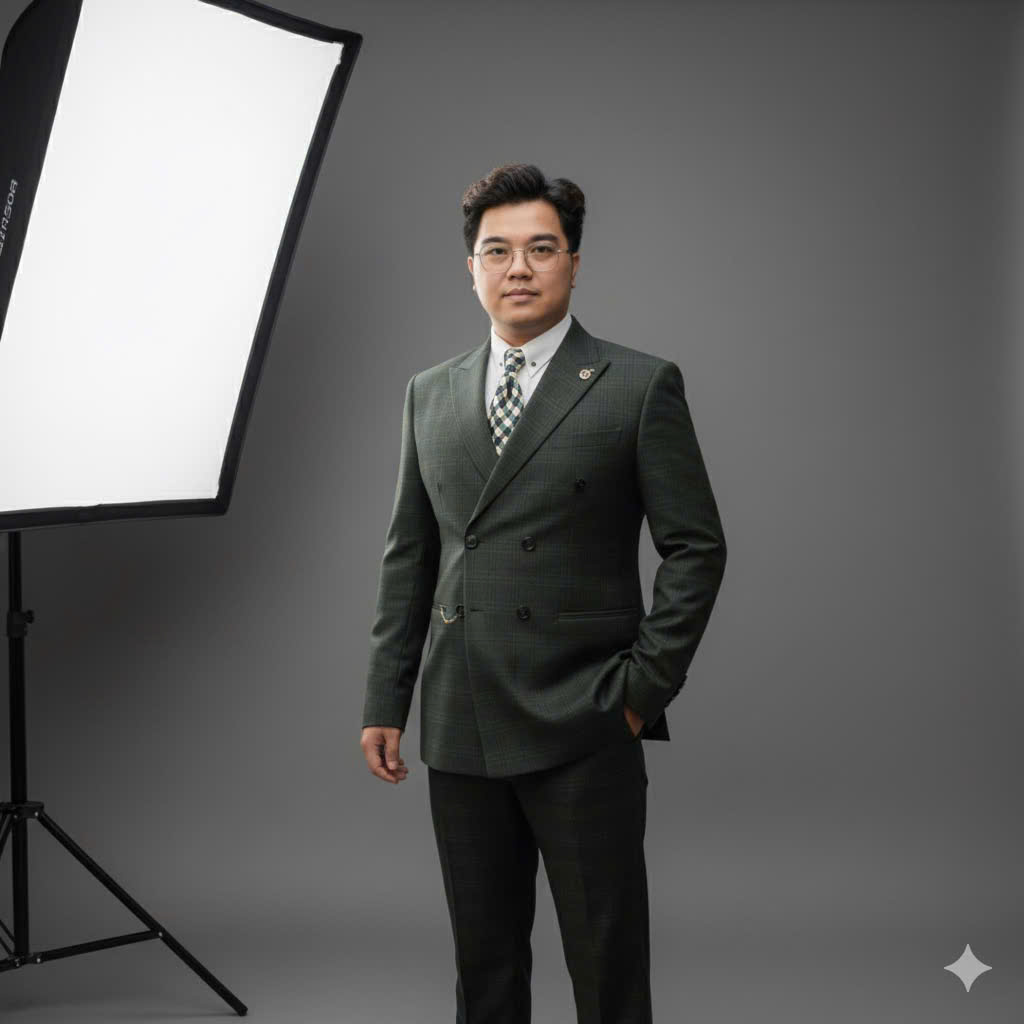 Một doanh nhân thành đạt đang thực hiện bộ ảnh chụp ảnh profile cá nhân với thần thái tự tin và trang phục vừa vặn